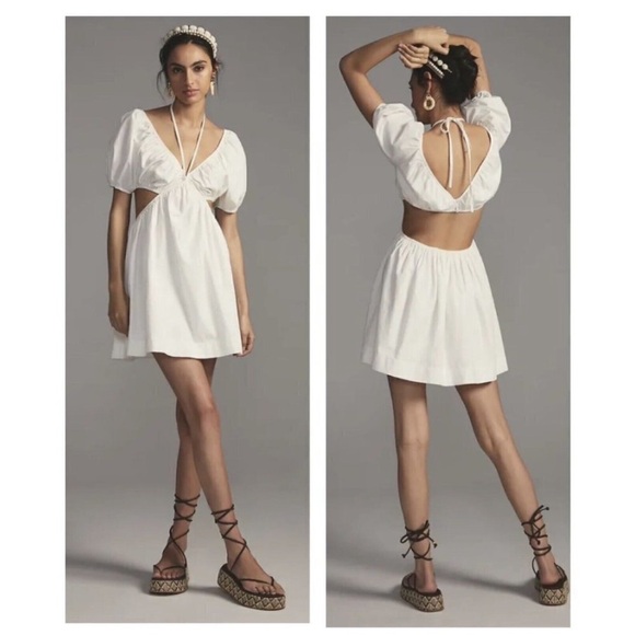 Anthropologie Dresses & Skirts - NWT Anthropologie Forever That Girl Cut Out Mini Dress XXS White 100% Cotton